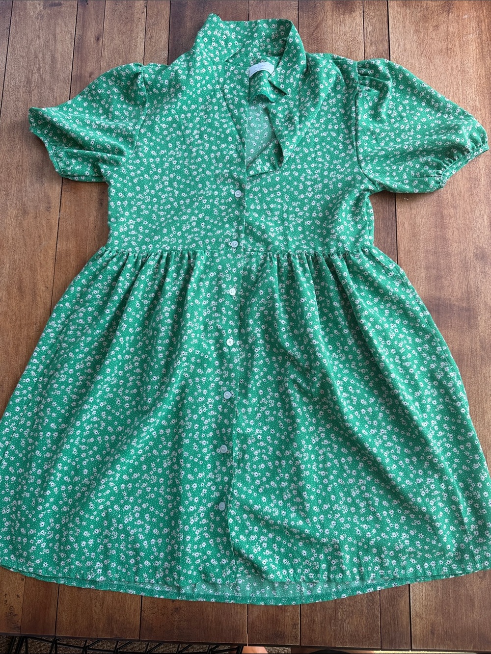 OAK + FORT Green Floral Button-Front Mini Dress
